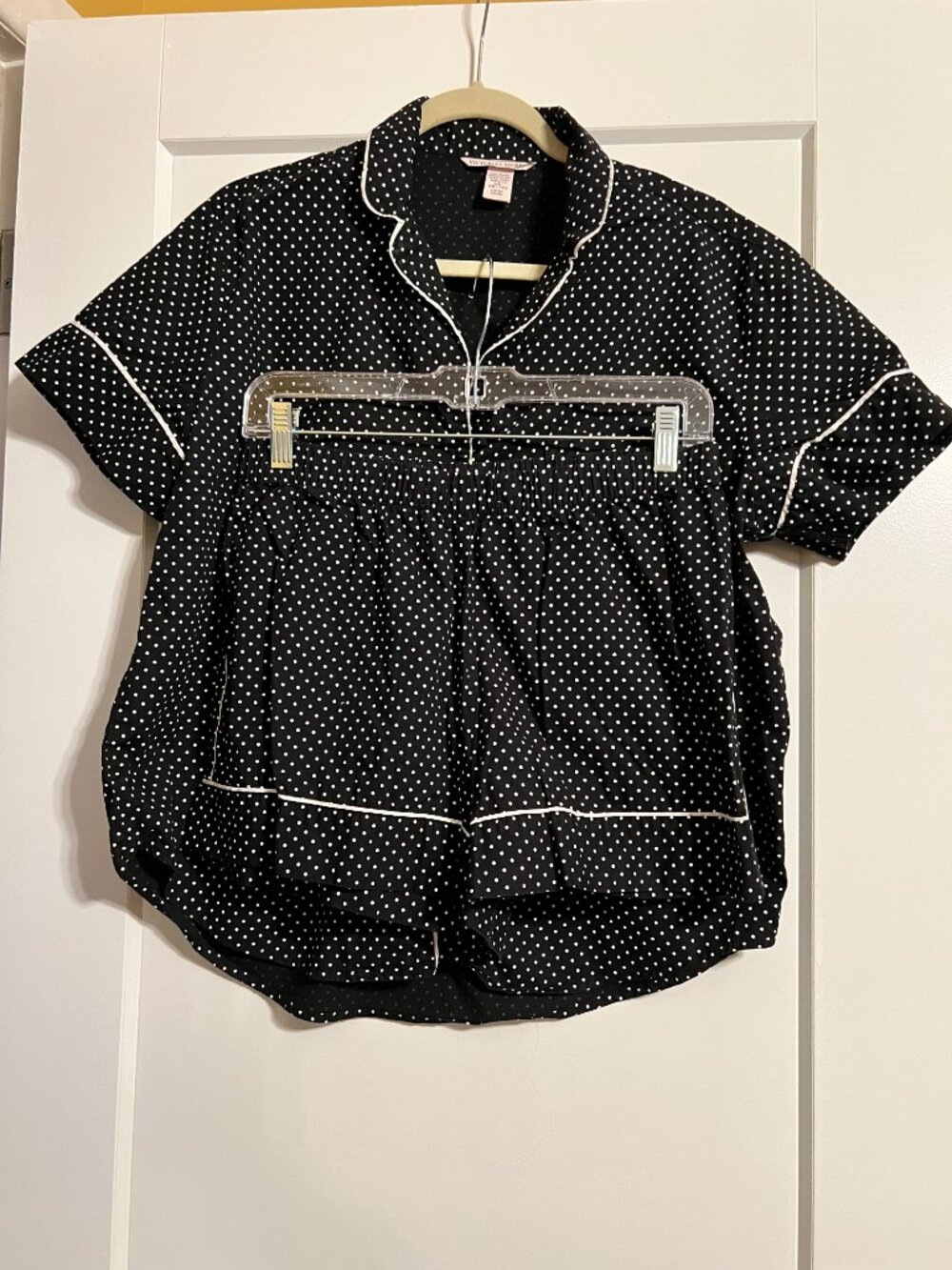 Victoria's Secret Black Polka Dot Short Pajama Set with White Trim size Small
